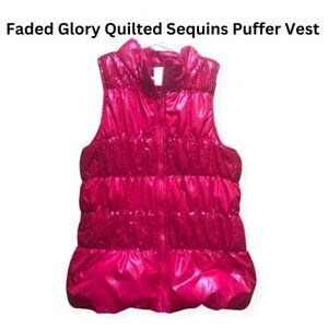 Faded Glory Girls Quilted Puffer Vest Sequins M 7-8